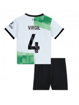 Otroški Nogometna dresi replika Liverpool Virgil van Dijk #4 Gostujoči 2023-24 Kratek rokav (+ hlače)